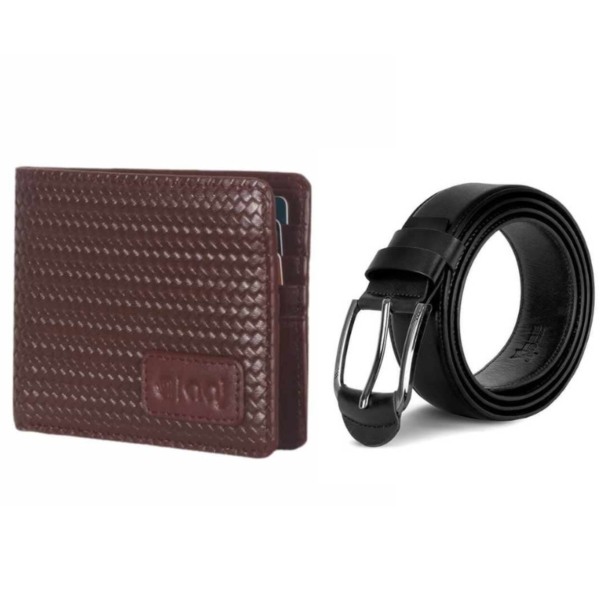 Mini Leather Wallet & Black Stiff Belt For Men- 2PC Gift Set