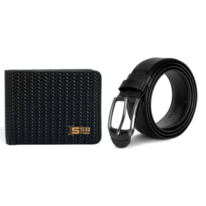 Pati Leather Wallet & Black Stiff Belt - 2PC Gift Set