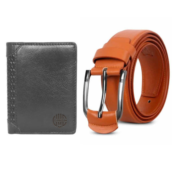 Mini Leather Wallet & Master color Stiff Belt For Men- 2PC Gift Set