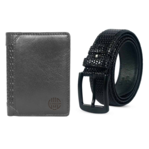 MIni Leather Wallet & Mens Black Belt- 2PC Gift Set