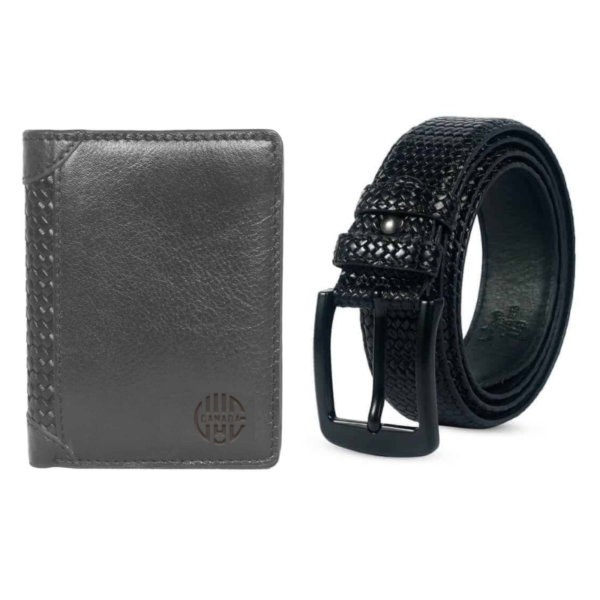 MIni Leather Wallet & Mens Black Belt- 2PC Gift Set